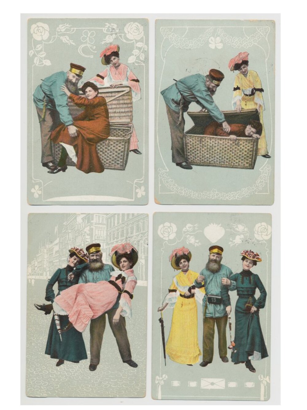 Set of 4 Slightly Naughty Edwardian / Victorian Postcards - 1906 Original!